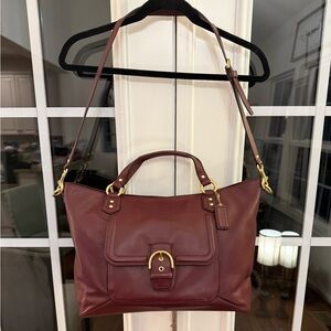 COACH Signature Campbell Izzy Hand/Shoulder Satchel in Burgundy with Gold Brass